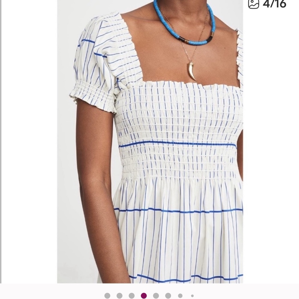 Tory Burch White Blue Striped Smocked
Midi Dress. Size L